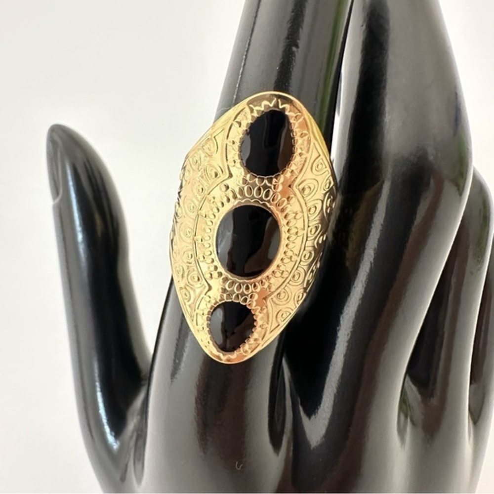 18K‎ Gold Plated Black Geometric Open Rings